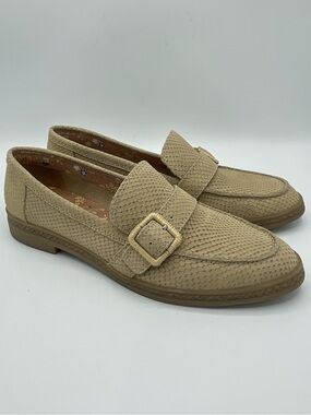 Lucky Brand Ryder’s Snake Embossed Leather Beige Textured Buckle Loafers